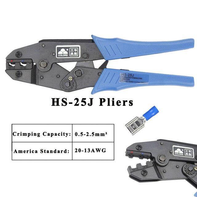 HS-25J 8Jaw Crimping Pliers For Insulated Terminals And Connectors Self-adjusting Capacity 0.5-2.5mm2 20-13AWG Hand Tools - MRSLM