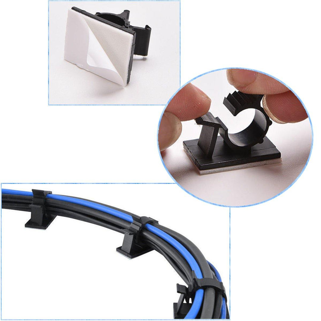 10Pcs Cable Cord Fasteners Holder Adhesive Black Tie Clips Clamp - MRSLM