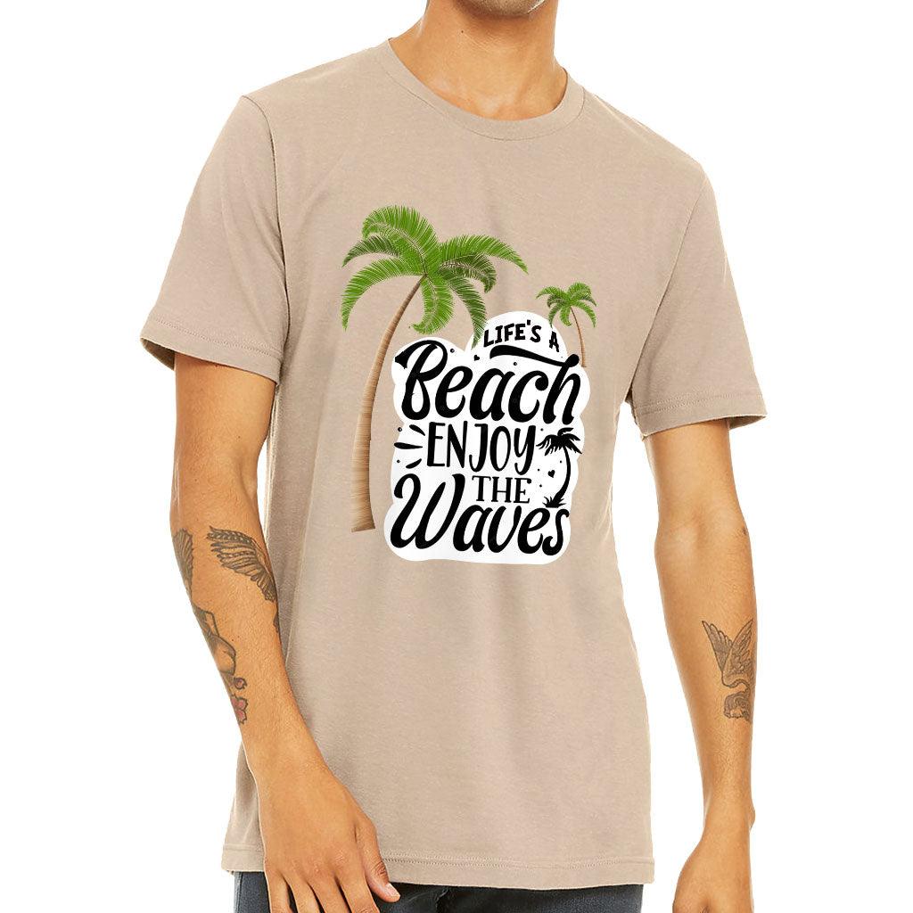 Life's a Beach Enjoy the Waves Short Sleeve T-Shirt - Cute T-Shirt - Illustration Short Sleeve Tee - MRSLM