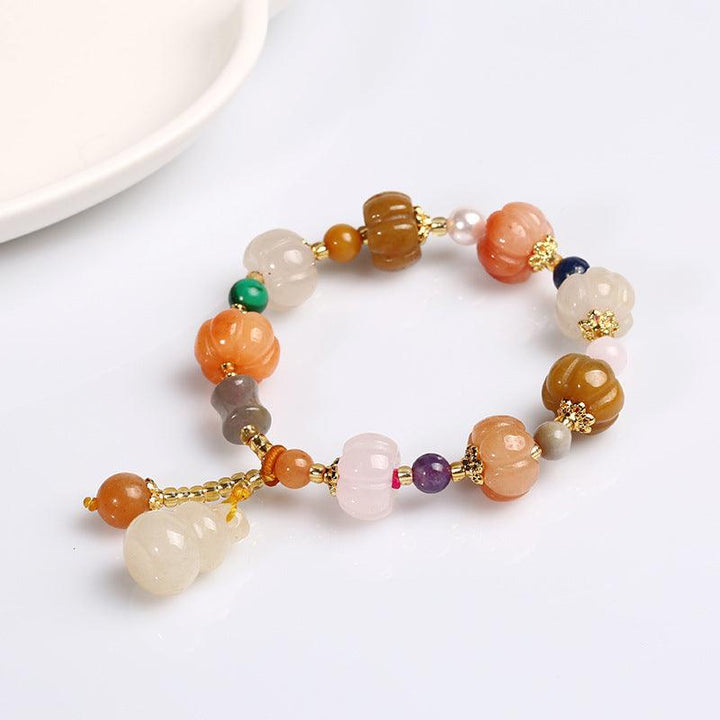 Fashion Golden Silk Jade Lotus Beads Jade Beaded Bracelet - MRSLM