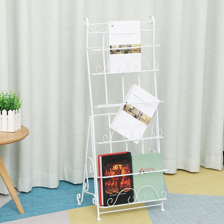 3 Layers Dimensional Bookshelf Magazine Newspaper Rack Landing Iron Art Creative Publicity Display Shelf for Home Art Decoration - MRSLM