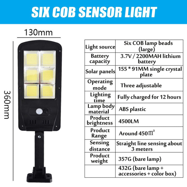 Solar Powered LED COB Street Light PIR Motion Sensor Outdoor Garden Wall Lamp Remote Control - MRSLM