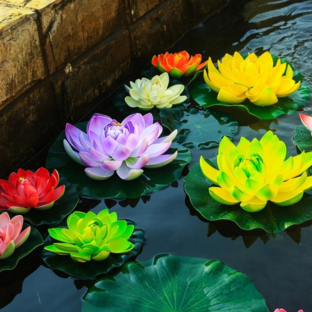 18cm Floating Artificial Lotus for Aquarium Fish Tank Pond Water Lily Lotus Flower Home Decorations - MRSLM