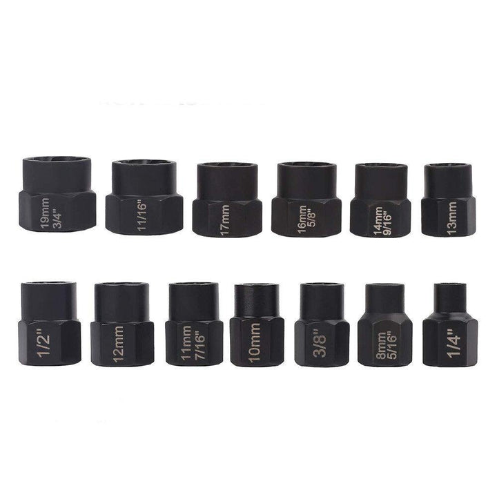 14pcs Impact Damaged Bolt Nut Remover Extractor Socket Tool Set with Socket Nut Adapter Bolt Nut Screw Removal Socket Wrench - MRSLM