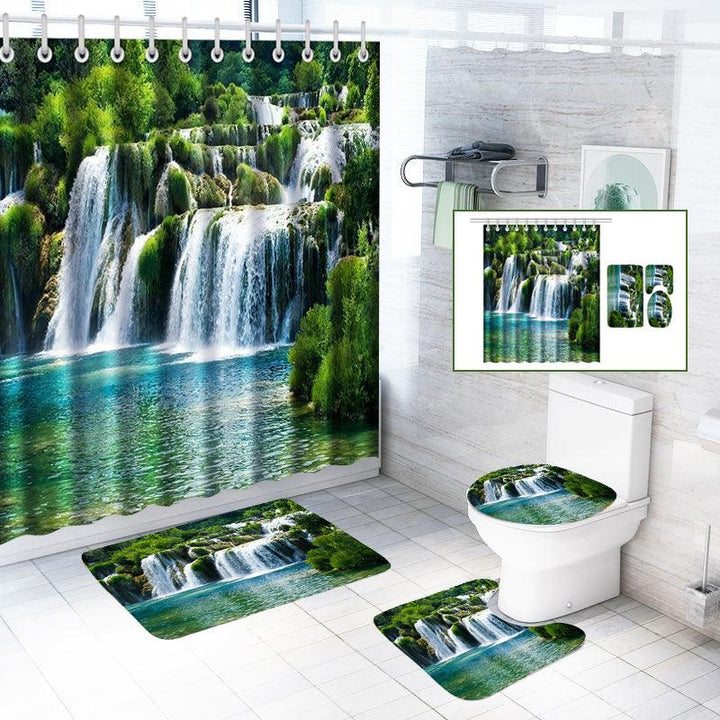 180 x180cm Shower Curtain Anti-Slip Carpets Waterfall Style Bathroom Bath Mat - MRSLM