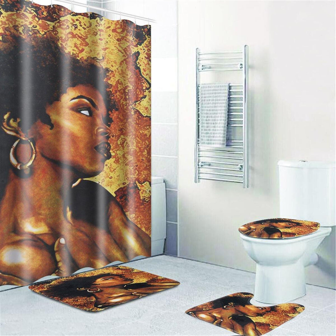 9 Optionals for African Girl Bathroom Shower Curtain Pedestal Rug Lid Toilet Cover Bath Mat Set - MRSLM