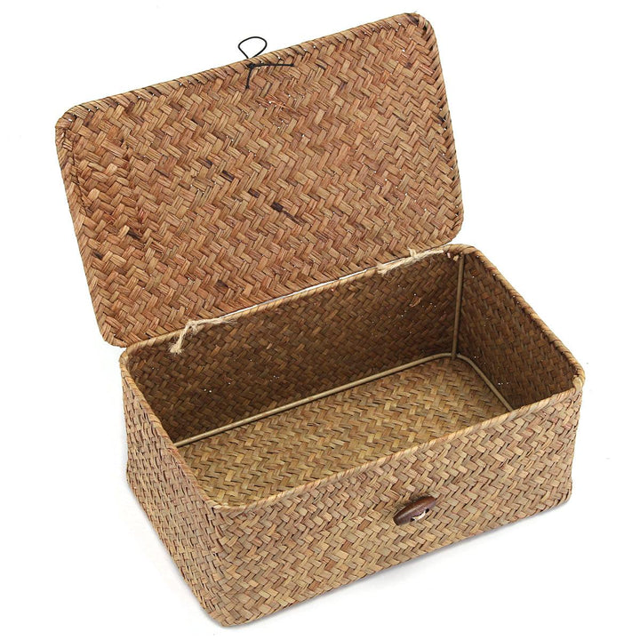 Wicker Woven Utility Storage Basket Box Organizer With Lid & Lock Multi-sized - MRSLM