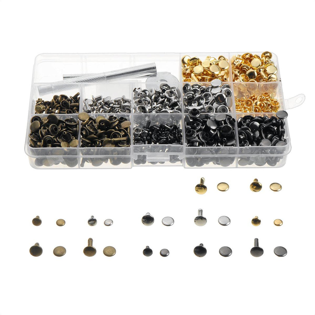 480 PCS Craft Leather Double Cap Rivets Kit Tubular Metal Studs Fixing Tools - MRSLM