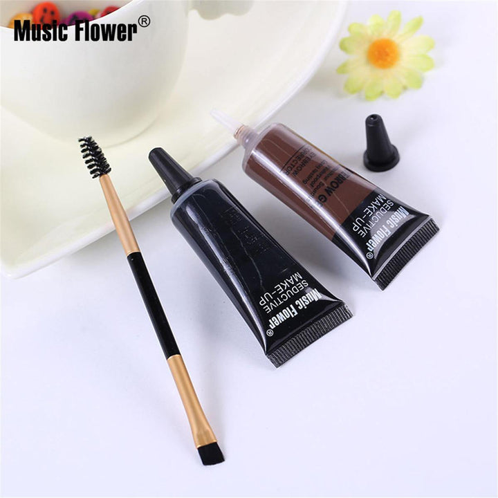 Music Flower 2 Color Eyebrow Gel Eye Brow Enhancers Waterproof Makeup Brush Set - MRSLM