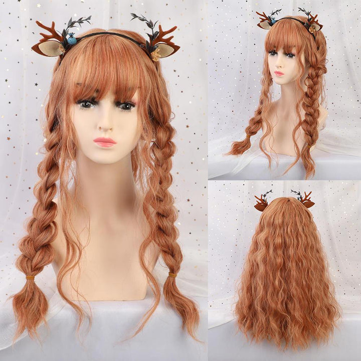 22 "Synthetic Hair Women Wigs Long Curly with Bangs Wig Orange - MRSLM