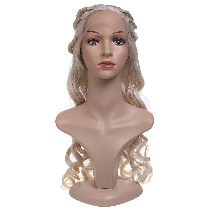 24'' Women Natural Wavy Lace Front Wig Girls Golden Blonde Curly Synthetic Hair - MRSLM