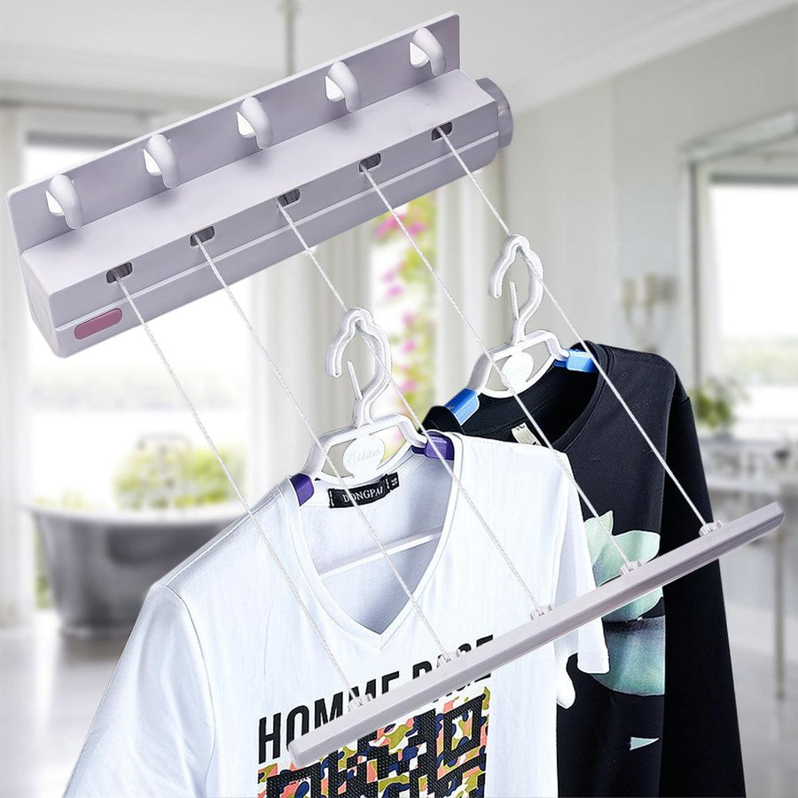 18m Wall Mounted Washing Clothes Laundry 5 line Airer Dryer Retractable Cloth Hanger - MRSLM