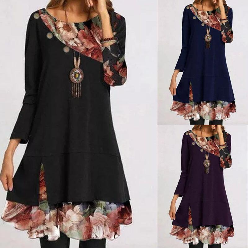 Spring New Women's Hot Style Fashion Chiffon Printing Loose Plus Size Dress - MRSLM