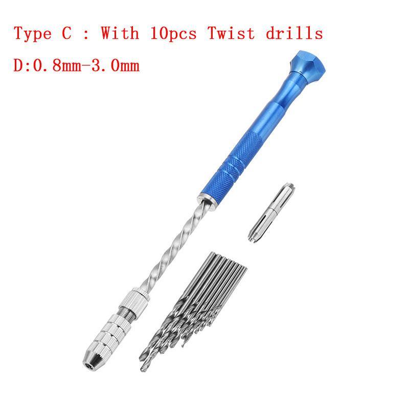 Upgrade Semi-automatic Mini Hand Drill+2pcs Double Side Chuck+10pcs Twist Drill Bits - MRSLM