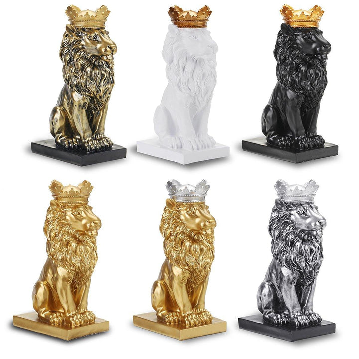 Nordic Style Crown Lion Statue Handicraft Decorations for Home Office Hotel Desk - MRSLM