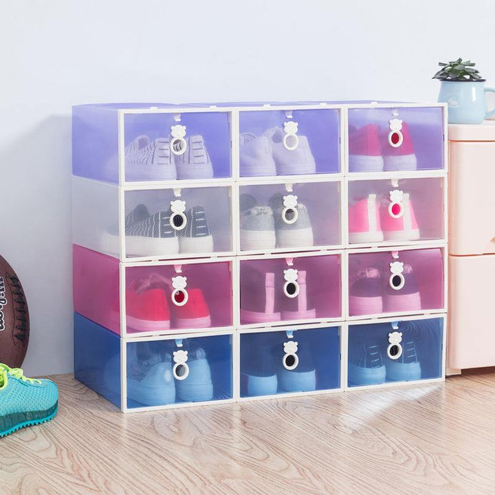 Bear-shaped Sliding Door Plastic Storage Shoe Box Thicken Transparent Combinable Drawer Organizer - MRSLM