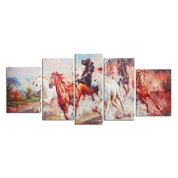 5 Panels Horses Modern Painting Wall Decoration Art Picture Hanging Drawing Living Bedroom Decoration no Frame - MRSLM