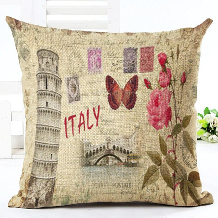 Honana 45x45cm Home Decoration Eiffel Tower Style Flowers Butterflies Pillow Case Cotton Linen Cushion Cover Home Sofa Car Decor - MRSLM