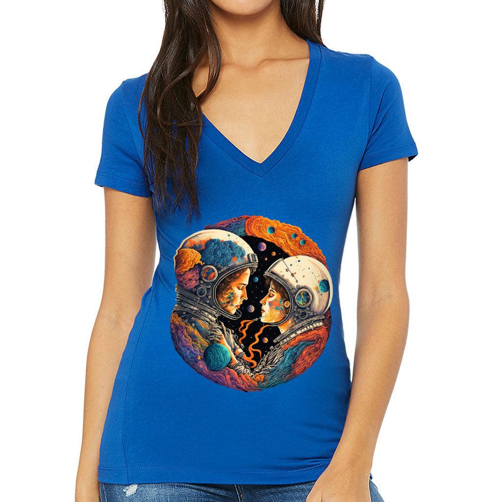 Love Astronaut Women's V-Neck T-Shirt - Fantasy V-Neck Tee - Art T-Shirt - MRSLM