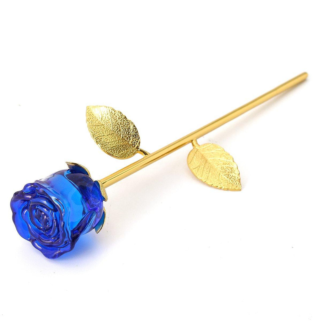 Crystal Glass Golden Roses Flower Ornament Valentine Gifts Present with Box Home Decorations - MRSLM