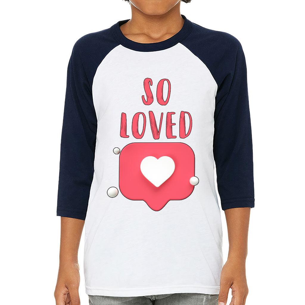 So Loved Kids' Baseball T-Shirt - Cute 3/4 Sleeve T-Shirt - Heart Print Baseball Tee - MRSLM