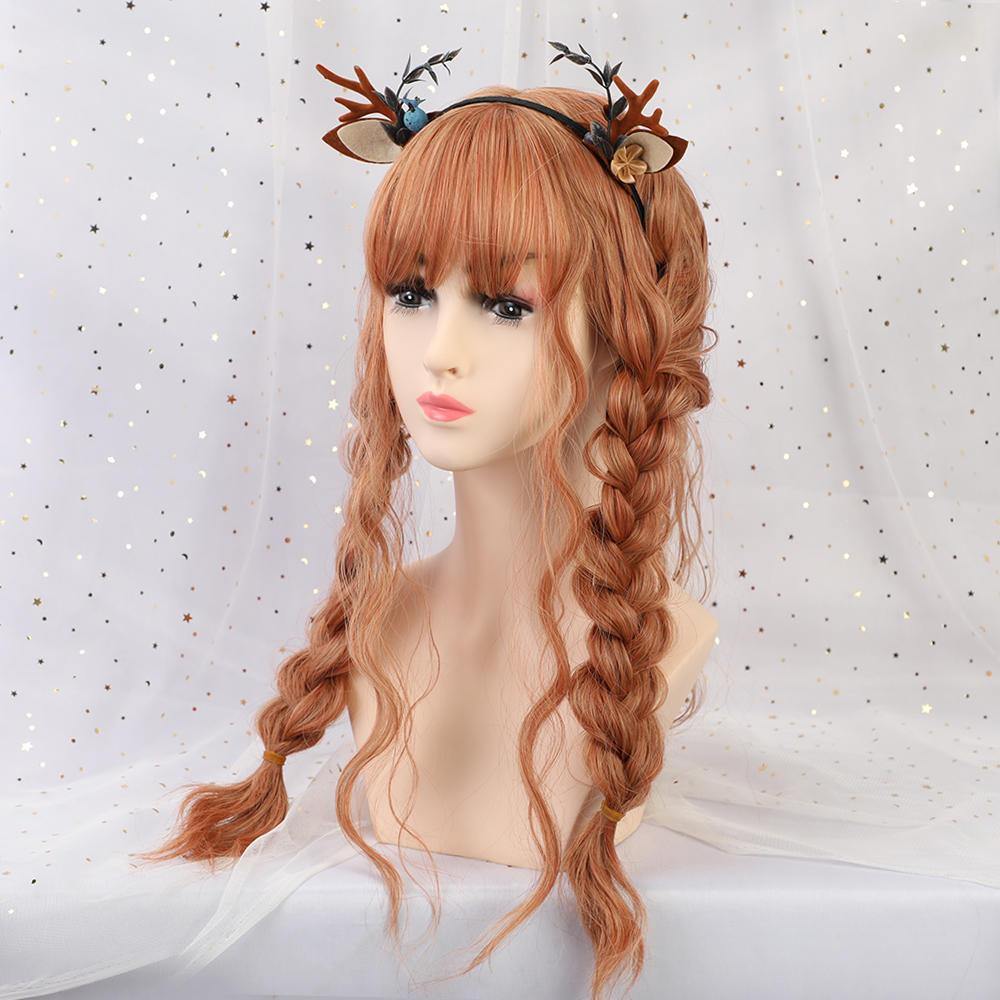 22 "Synthetic Hair Women Wigs Long Curly with Bangs Wig Orange - MRSLM