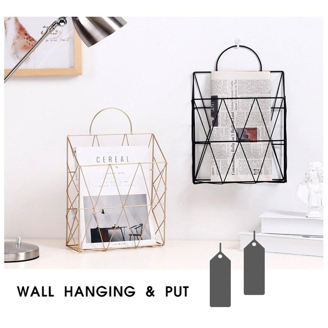 Modern Metal Wire Wall Hanging Shelf Baskets Rack Newspaper Book Storage Display Unit Organizer - MRSLM