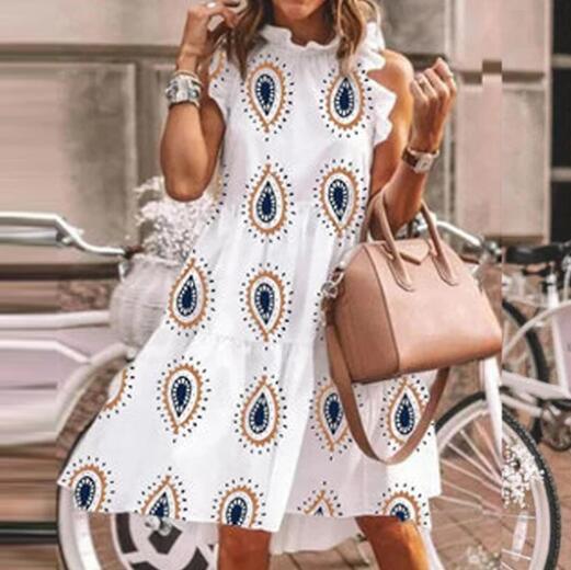 Women's long sleeve dress with printed round neck - MRSLM