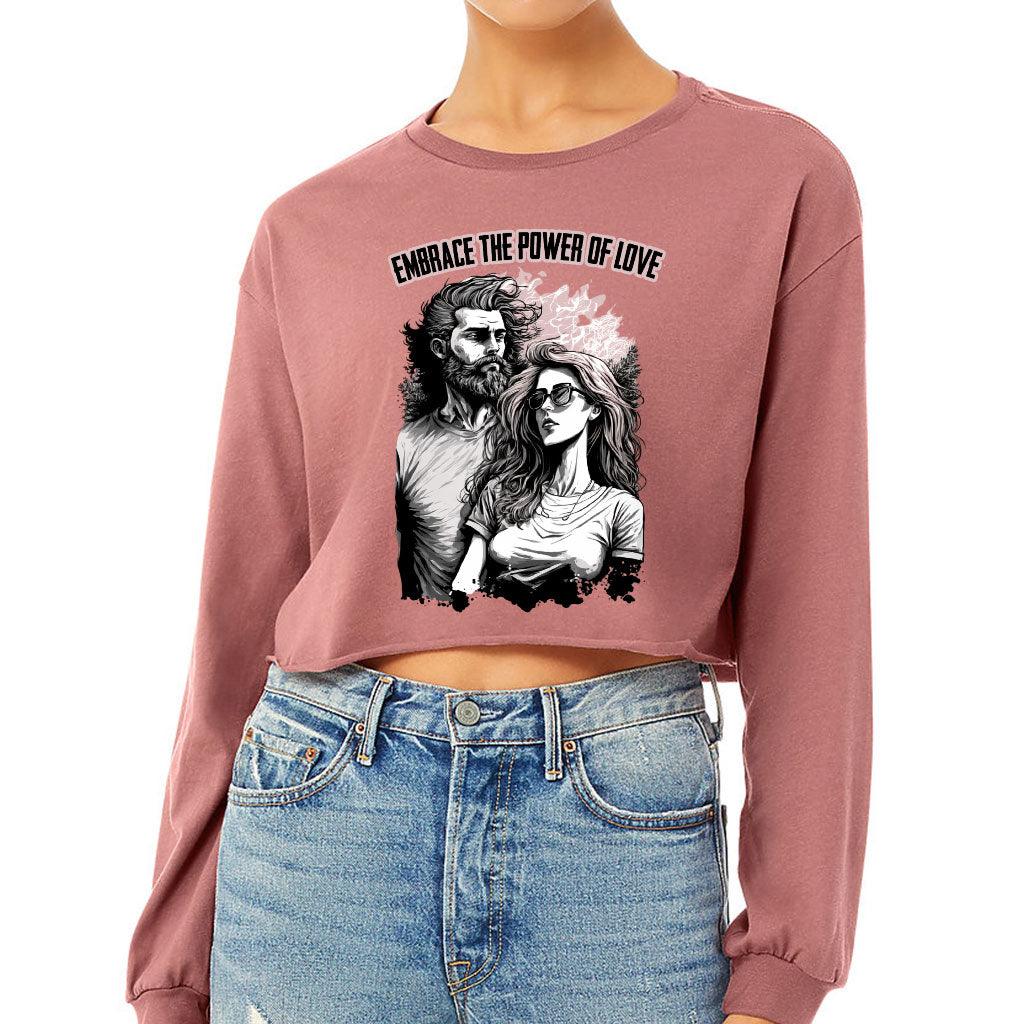 Embrace the Power Of Love Cropped Long Sleeve T-Shirt - Graphic Women's T-Shirt - Unique Long Sleeve Tee - MRSLM