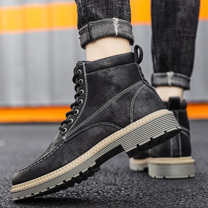 Men's Trend Casual Tooling Boots Retro Fashion Men's Leather Boots - MRSLM