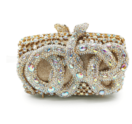 Python Diamond-studded Dinner Bag Magnetic Clasp Chain Clutch - MRSLM