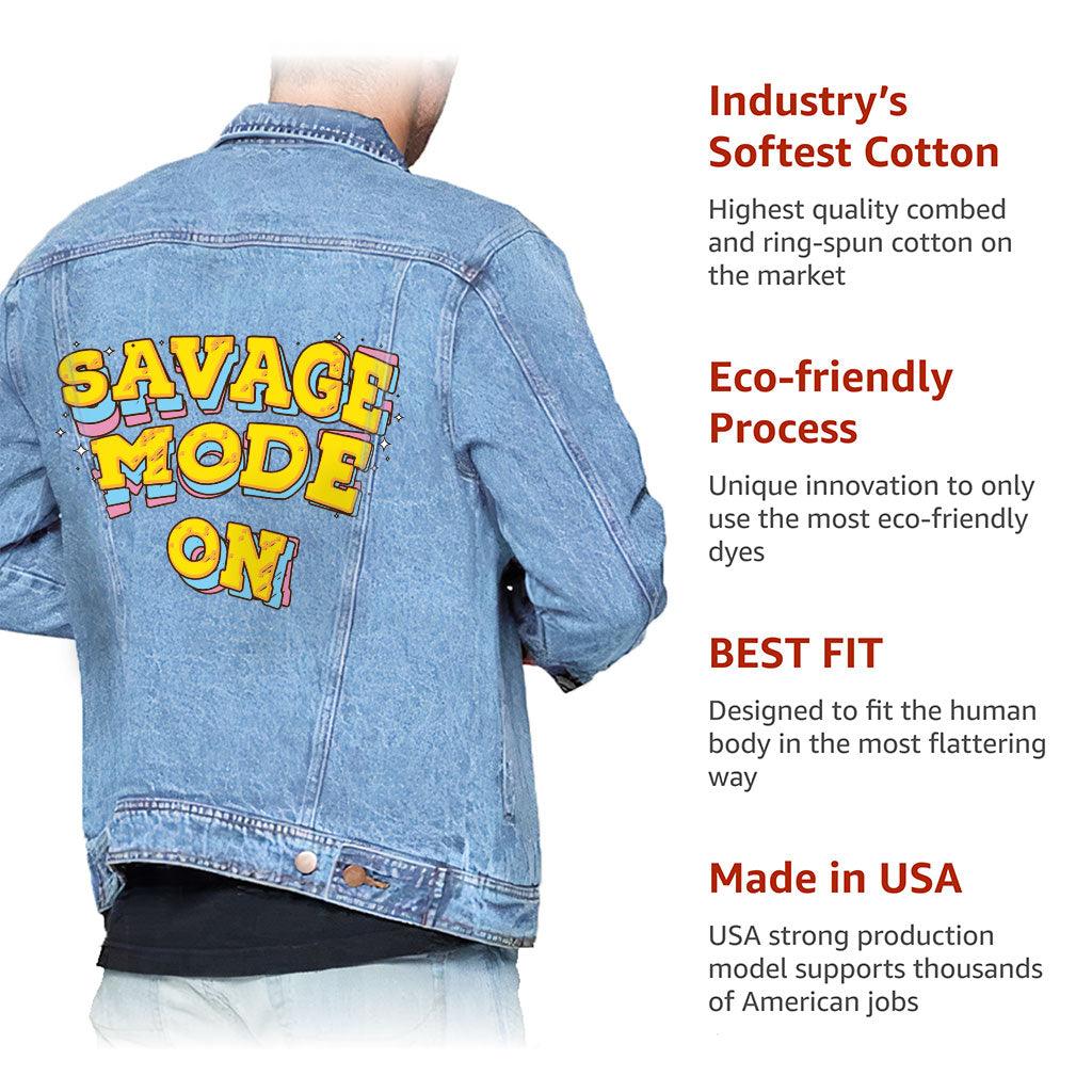 Savage Light Washed Men's Denim Jacket - Funny Denim Jacket - Graphic Jacket for Men - MRSLM