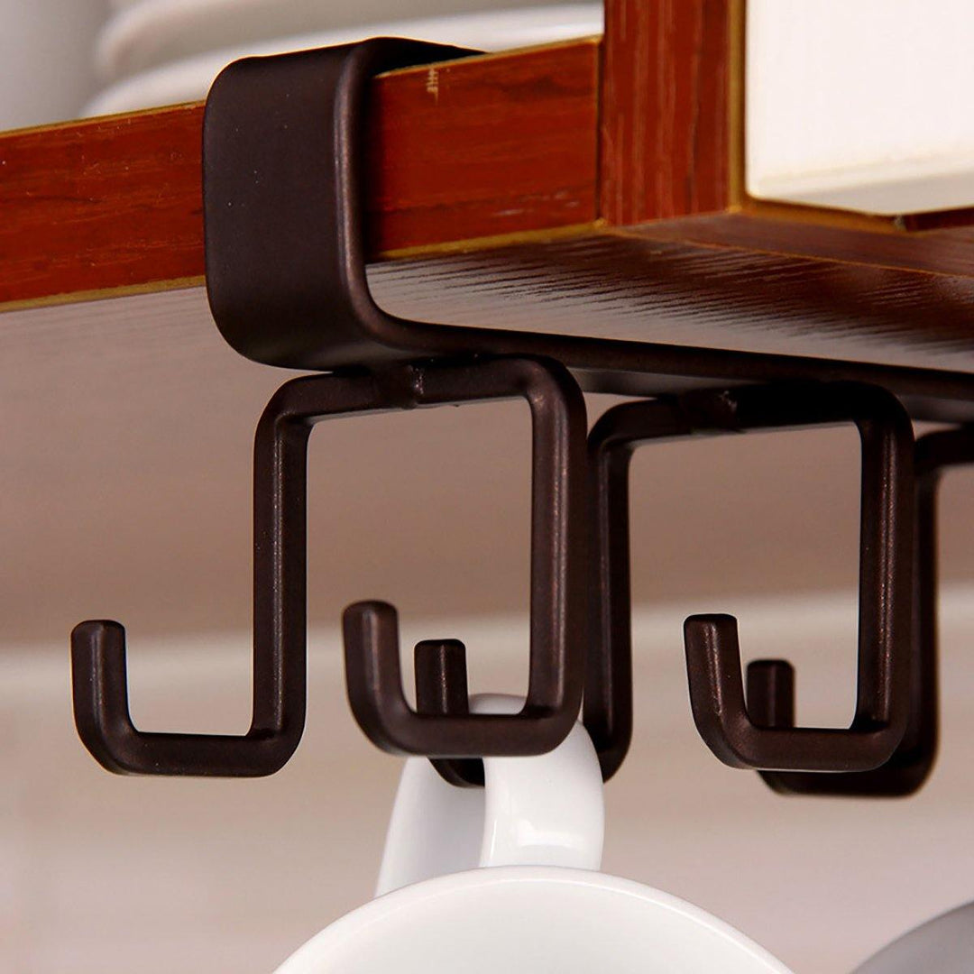 12 Hooks Cup Holder Hang Kitchen Cabinet Under Shelf Storage Rack Organizer Hook - MRSLM