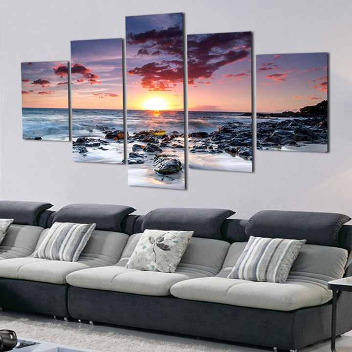 5 Piece Wall Art Canvas Sunset Sea Wall Art Picture Canvas Painting Home Decor Wall Pictures for Living Room No Framed - MRSLM