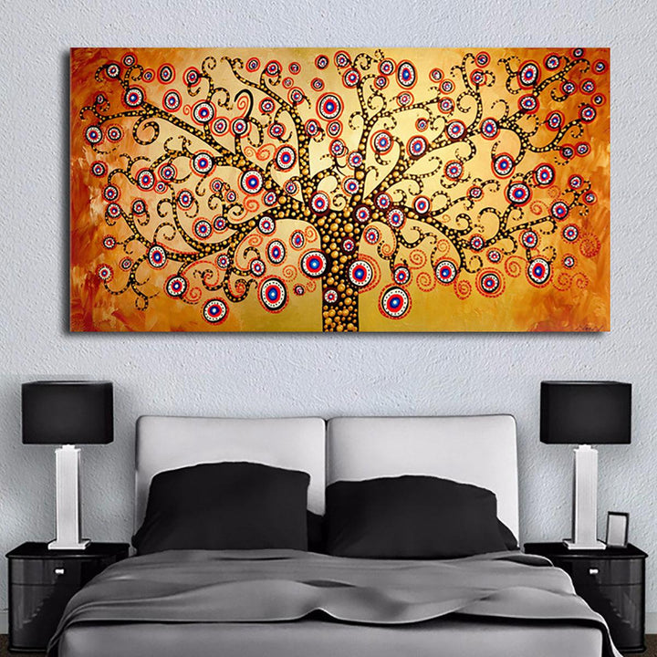 1pcs Canvas Oil Painting Wall Decor Yellow Abstract Tree Wall Hanging Decorative Art Pictures Frameless for Home Office - MRSLM