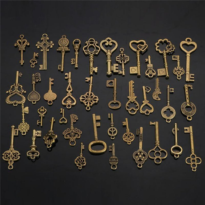 40Pcs Antique Vtg Old Look Ornate Skeleton Keys Lot Pendant Fancy Heart - MRSLM