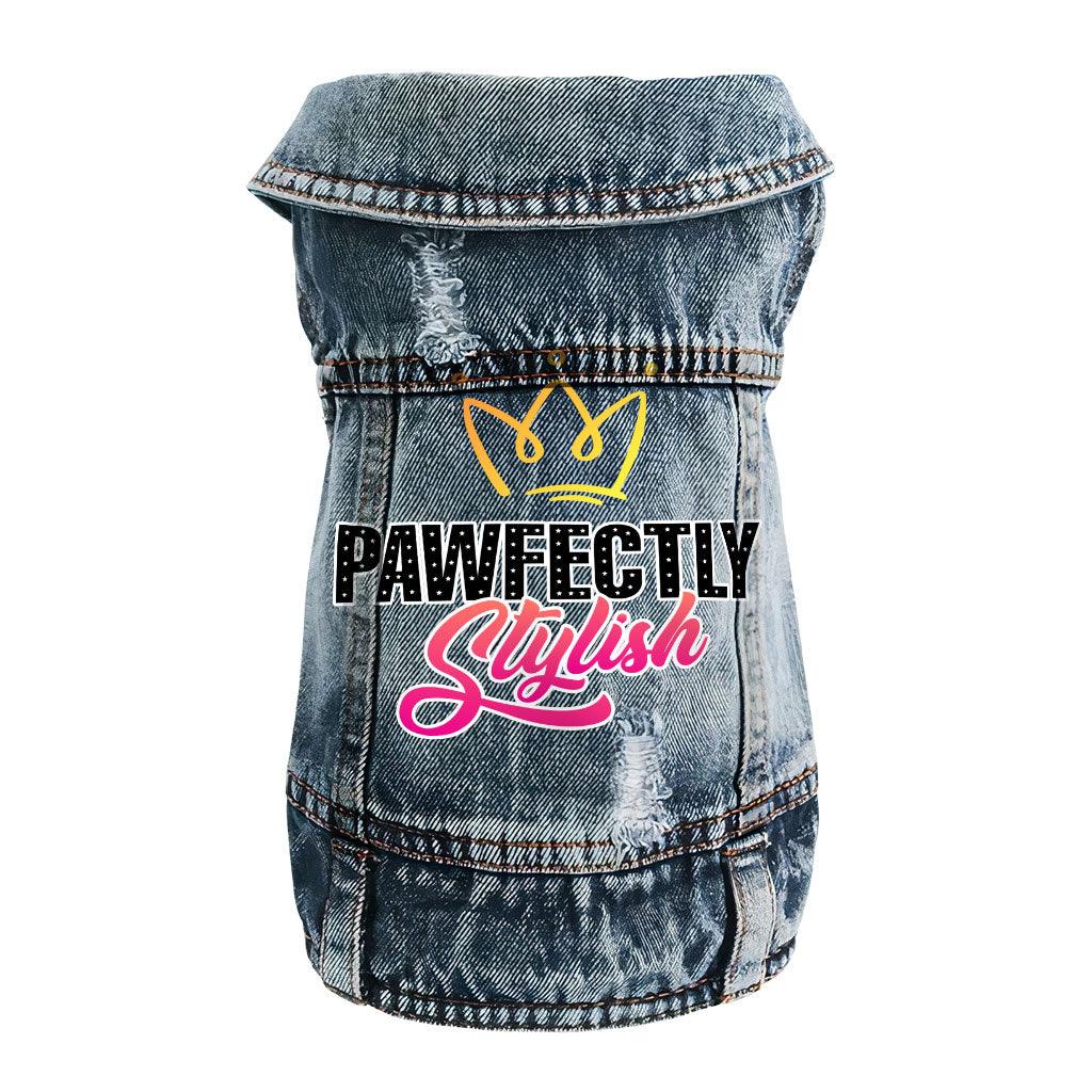 Pawfectly Stylish Dog Denim Vest - Crown Dog Denim Jacket - Printed Dog Clothing - MRSLM