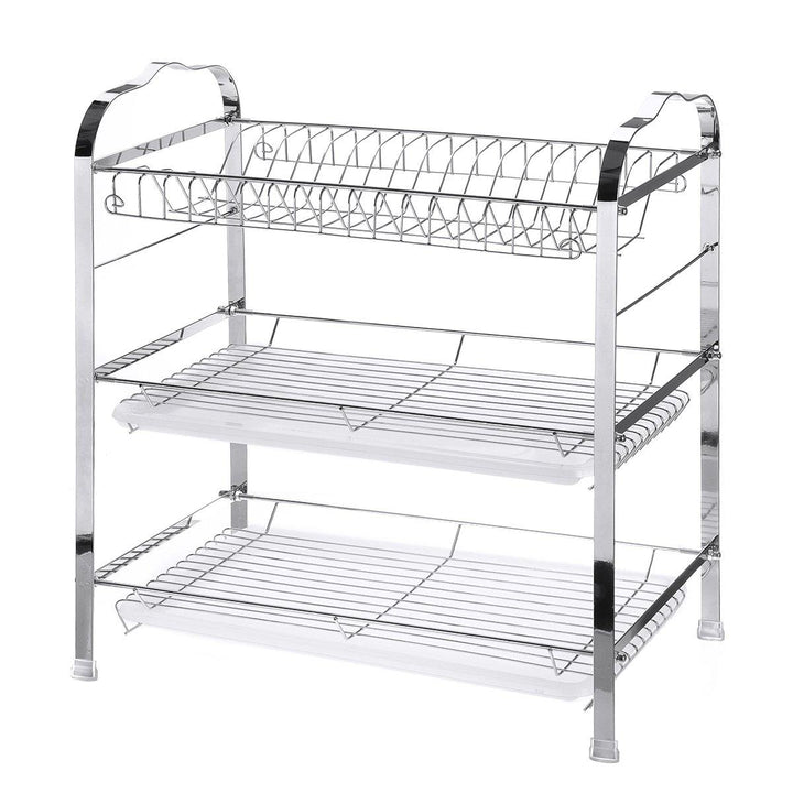 3 Tier Over Sink Dish Drain Shelf Rack Drainer Stainless Steel Kitchen Holder Drainer - MRSLM