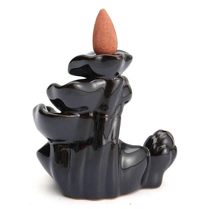 Backflow Incense Cone Burner Holder Ceramic Lotus Stream Fragrant Smoke Backflow Home Censer Decor - MRSLM