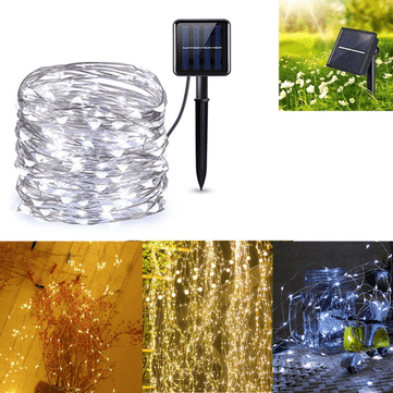 Solar Powered 8 Modes Sliver Wire 200 LED Christmas Tree Fairy String Wedding Home Party Light DC2V - MRSLM