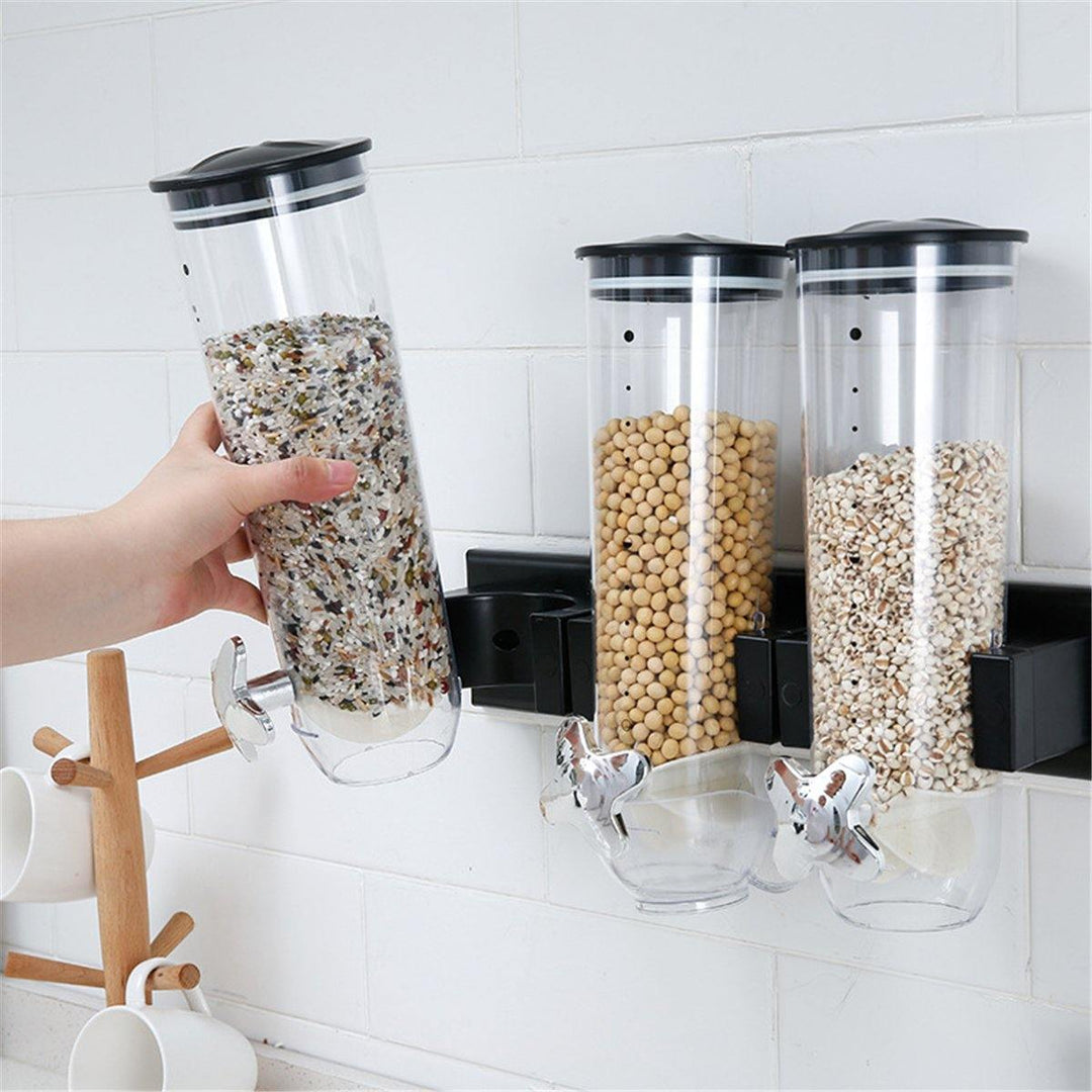 Wall Mounted Dry Food Storage 3 Cereal Dispenser Container Grain Box Kitchen - MRSLM