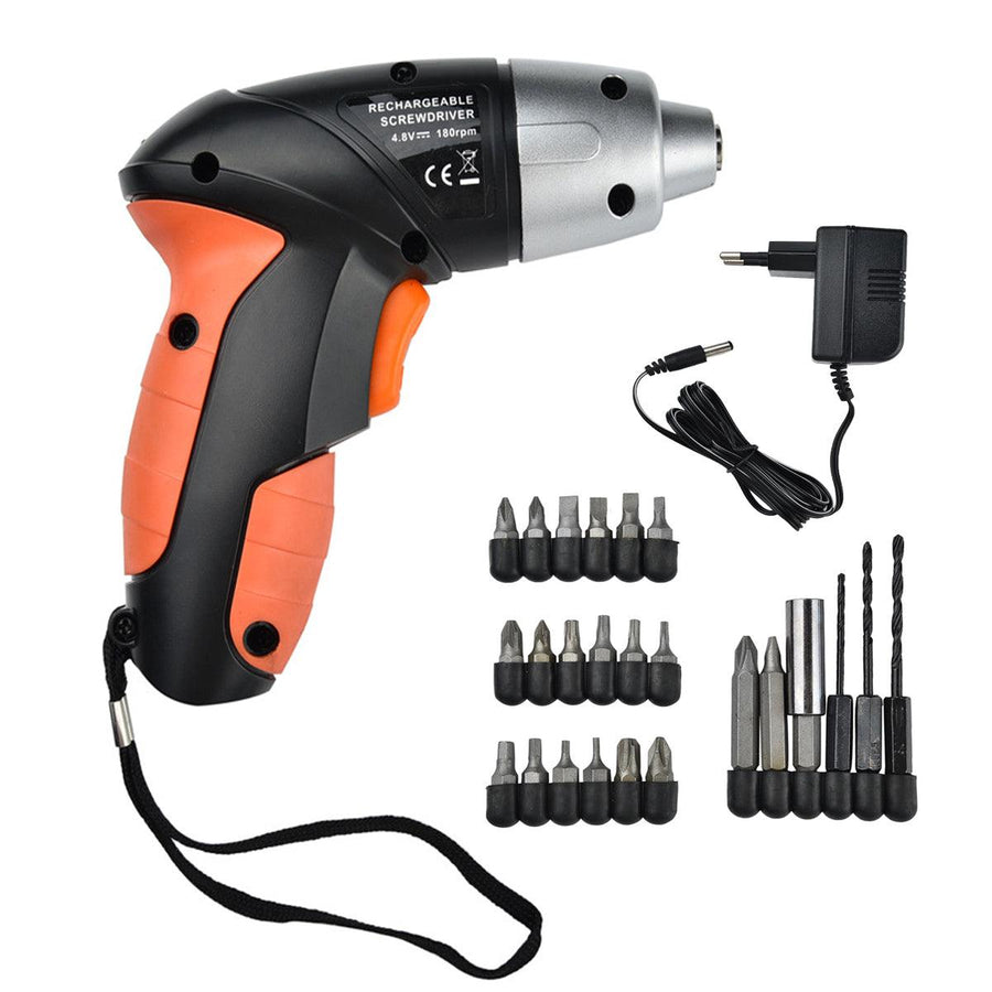 24 PCS 4.8 V Electric Screwdriver Rechargeable Battery Cordless Screw Driver Drill Bits Set - MRSLM