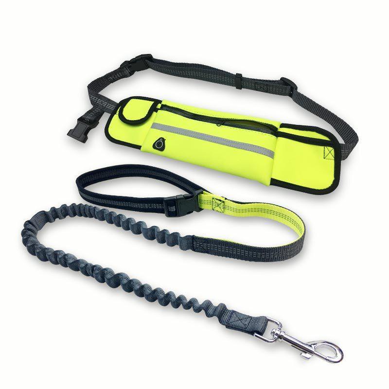 Hands-Free Dog Running Leash with Waist Pocket Adjustable Belt Shock Absorbing Bungee - MRSLM